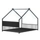 preview thumbnail 19 of 38, Metal House Floor Bed Frame with Roof and Colorful Lights