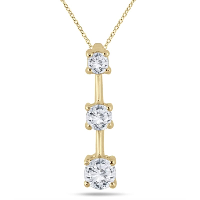Marquee Jewels 14k Yellow Gold 1ct TDW Diamond Graduated 3-stone Drop Pendant