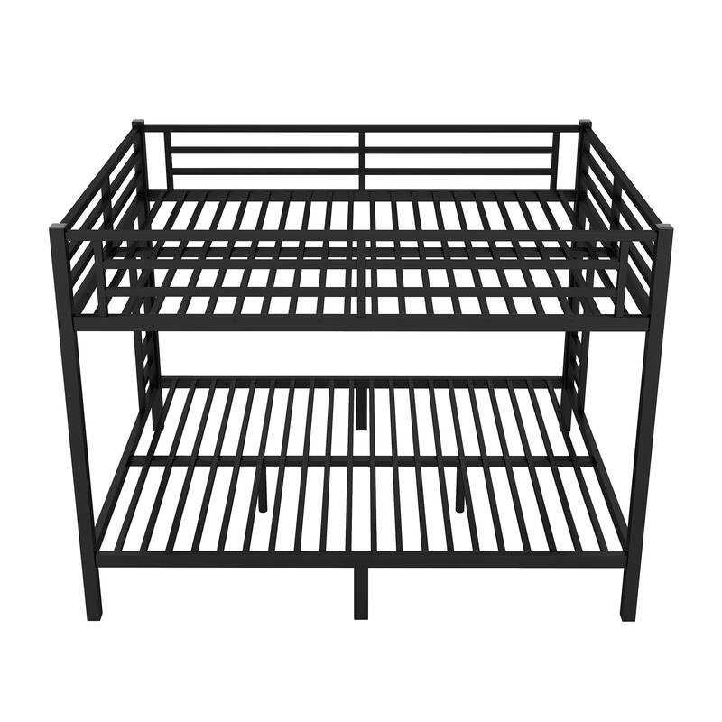 Roomfitters Queen over Queen Metal Bunk Bed, Heavy Duty Frame with Dual Ladders and Guardrails, Black