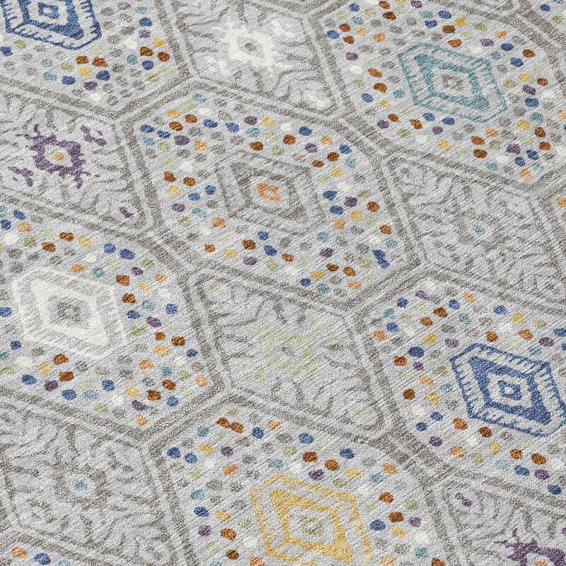 Machine Washable Indoor/ Outdoor Modern Hexi Chantille Rug