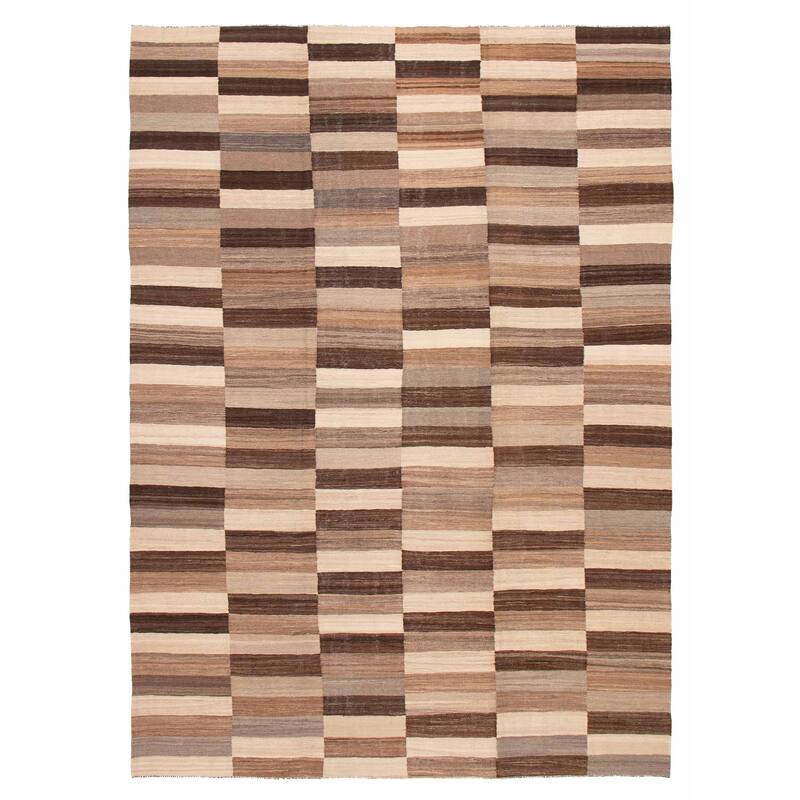 ECARPETGALLERY Flat-Weave Boho Brown Wool Kilim - 9'0 x 12'4 - Brown - 9'0 x 12'4