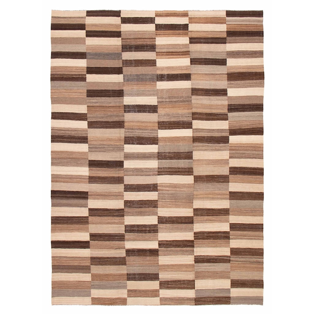 ECARPETGALLERY Flat-Weave Boho Brown Wool Kilim - 9'0 x 12'4