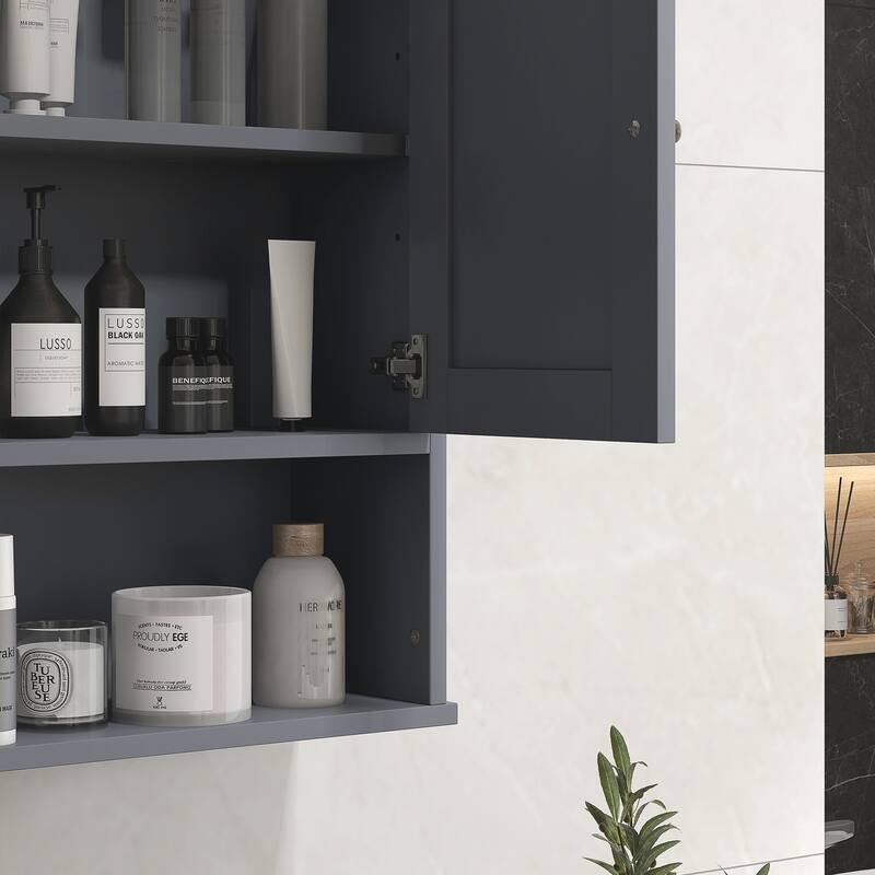 Bathroom Wall Cabinet, Wall Mounted Medicine Cabinet with Open Shelf & Adjustable Shelf, Storage for Laundry Room, Gray