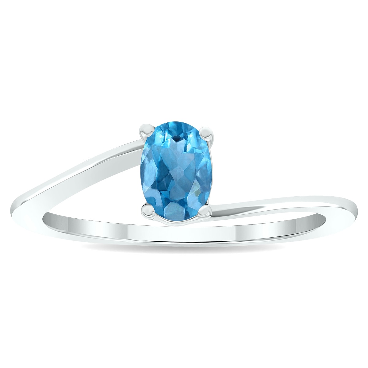 Marquee Women's Solitaire Blue Topaz Wave Ring in 10K White Gold