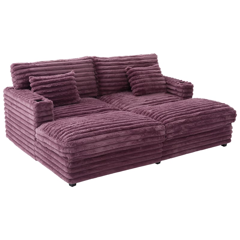 Plush Oversized Double Chaise Sofa with USB Charging, Cup Holders & Ultra-Deep Seating by Harper&Bright Designs
