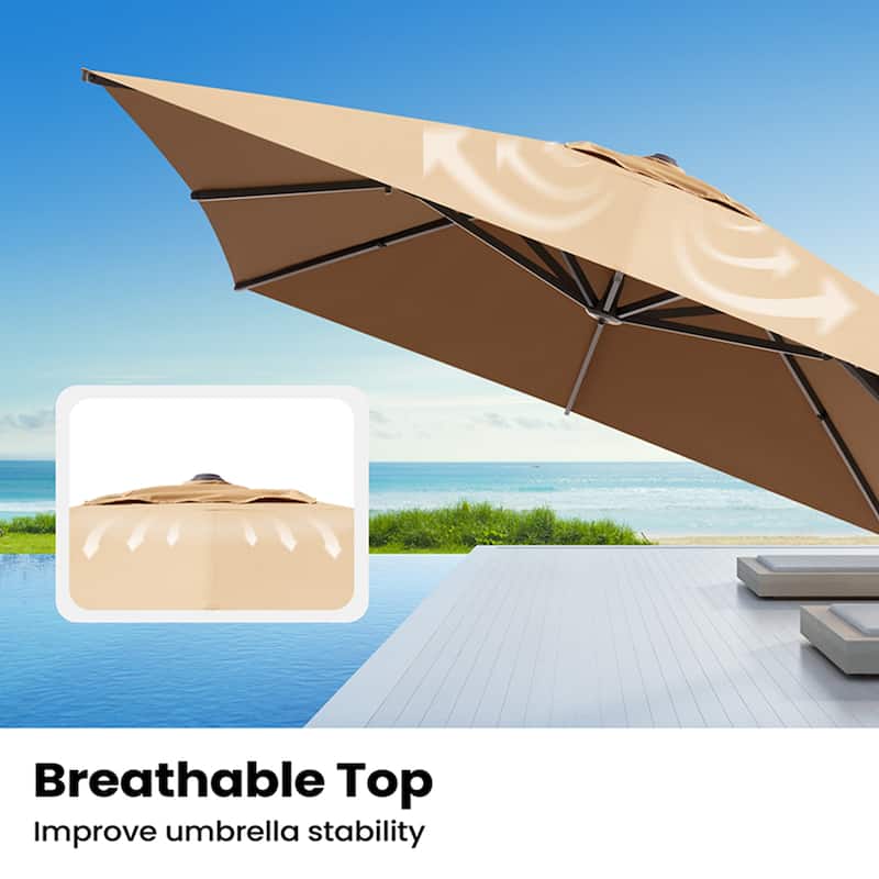 10 X 13FT Outdoor Patio Cantilever Umbrella with Offset Umbrella Base