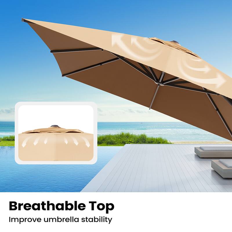 10x13FT Patio Cantilever Umbrella Outdoor Offset Umbrella 360-Degree Rotation with No Base