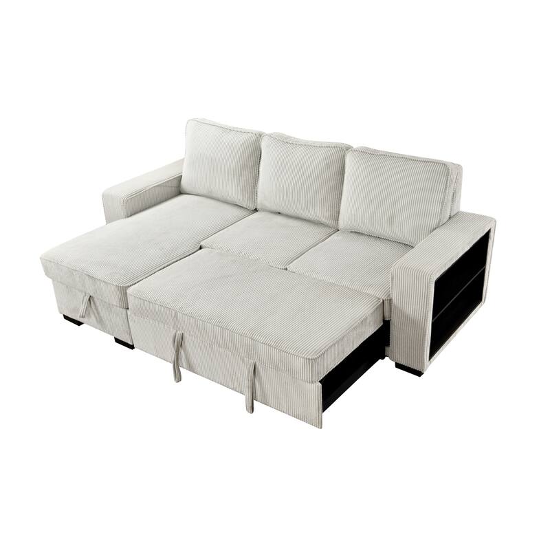 Roomfitters L Shaped Sectional Sofa Bed with Pull Out, Storage Chaise and USB Cup Holder
