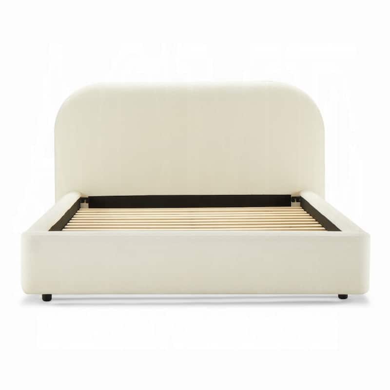 Ardie Full Bed, Low Profile Footboard, Plush Beige Upholstered Panel