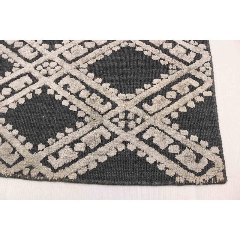 ECARPETGALLERY Hand Loomed Elysian Dark Grey Viscose, Wool Rug - 4'10 x 6'11