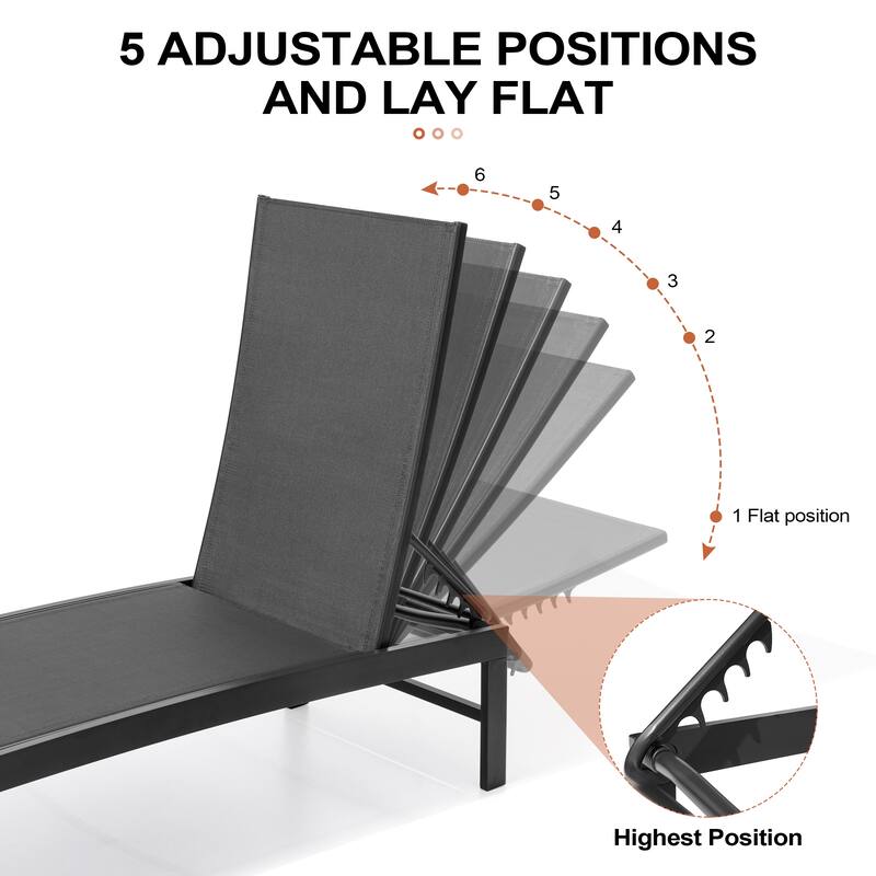 Outdoor Pool Lounger Aluminum All-weather Adjustable Chaise Lounge Chair - See Picture