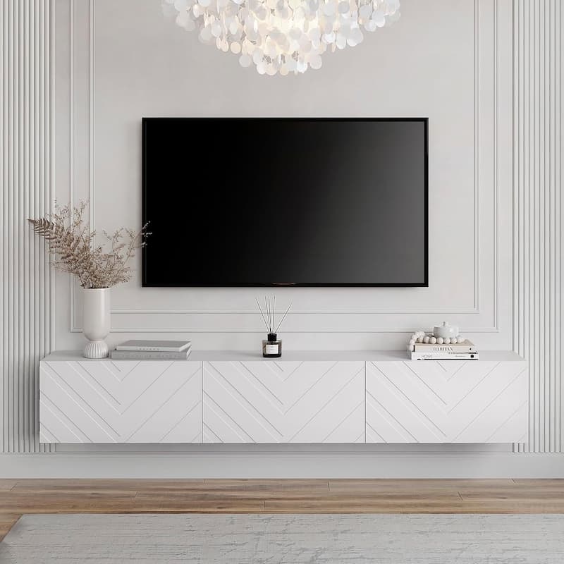 Living Skog Alessio White 59 in. Floating TV Stand Fits TV's up to 65 in. with Wall Mount Feature