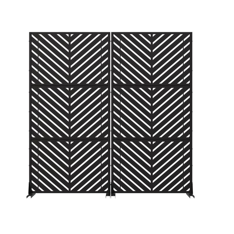 Outdoor Privacy Screen 2-Panel Chevron Metal Privacy Fence with Wind-Resistant Base Durable Decorative Divider