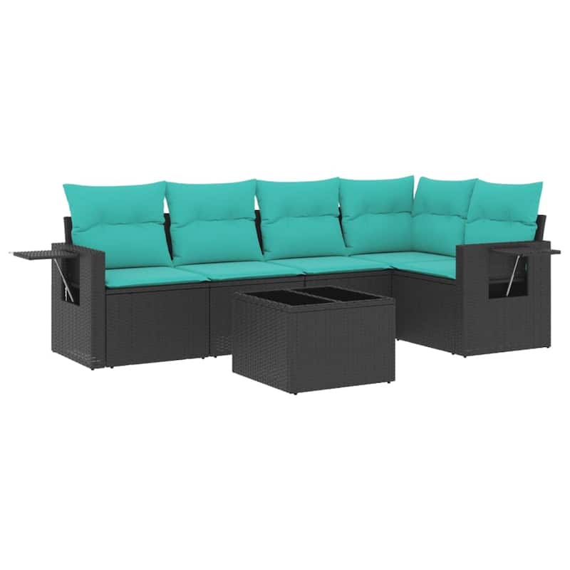 vidaXL 5 Piece Patio Sofa Set with Cushions Black Poly Rattan