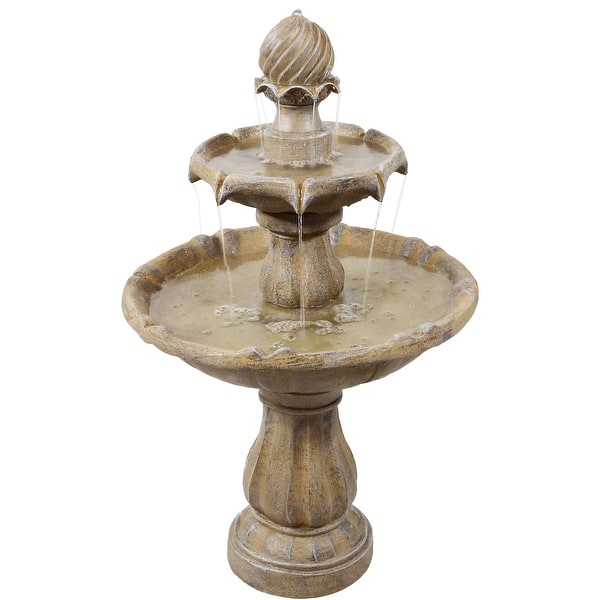 slide 2 of 33, Sunnydaze Two Tier Solar-on-Demand Fountain, 35 Inch Tall - 35-Inch Tan
