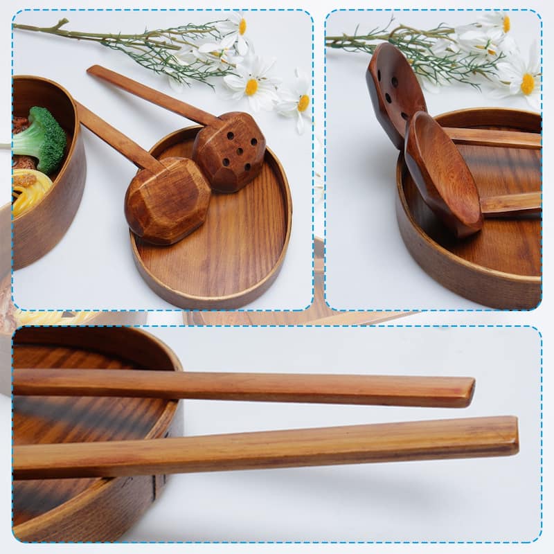 2pcs Wooden Spoon Soup, Colander ladle Spoon Cookware Tool - Wood Color - 7.5" x 2.8" x 2.4"(L*W*H)