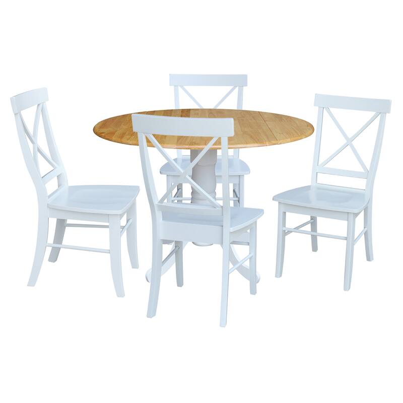 42 in. Drop Leaf Table with 4 Cross Back Dining Chairs - 5 Piece Set