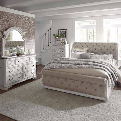 Liberty Furniture Magnolia Manor Upholstered Sleigh Bed, Dresser, Mirror, Chest -California King , King or Queen