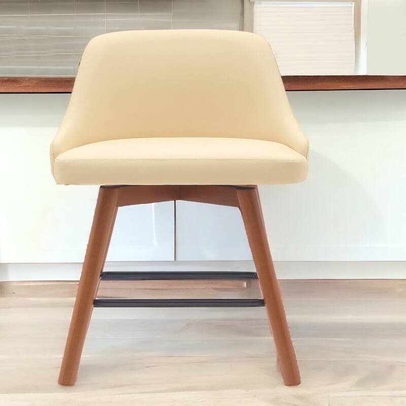 Faux Leather Swivel Bar Chair with Solid Wood Base and Footrest