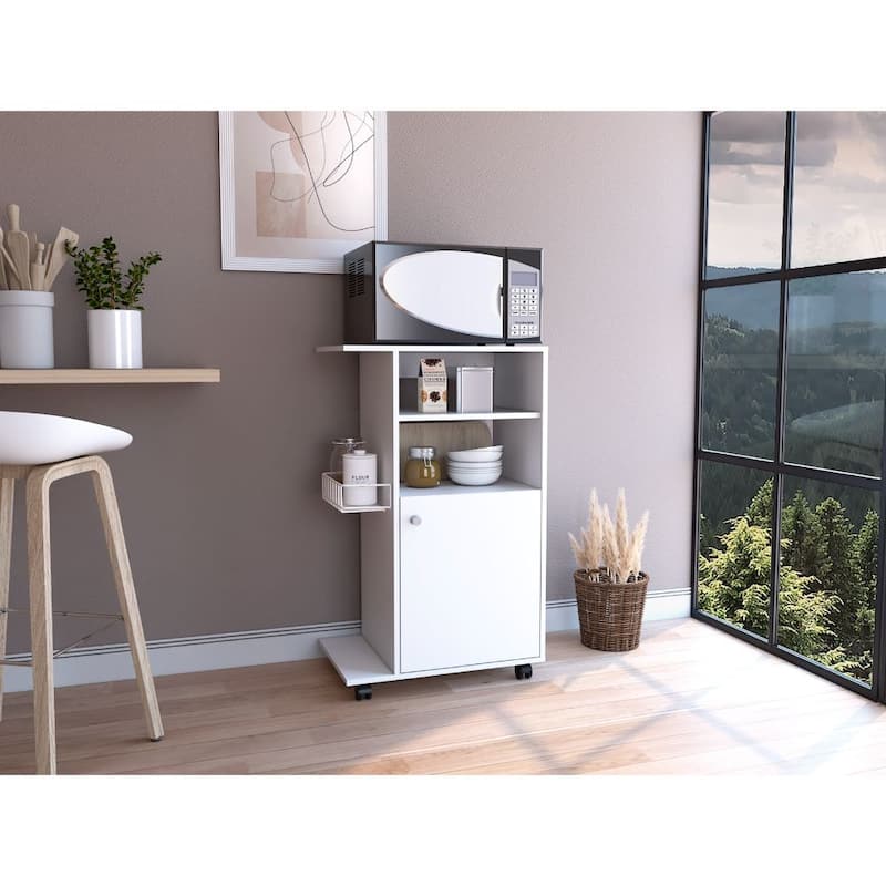 Kitchen Cart With Single Door Cabinet And Four Casters
