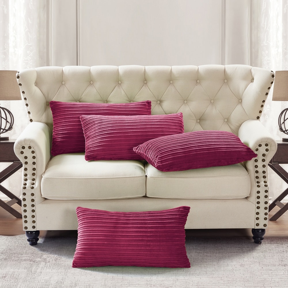 Ribbed Flanned 4 Pieces Pillow Shell Set, NO INSERT