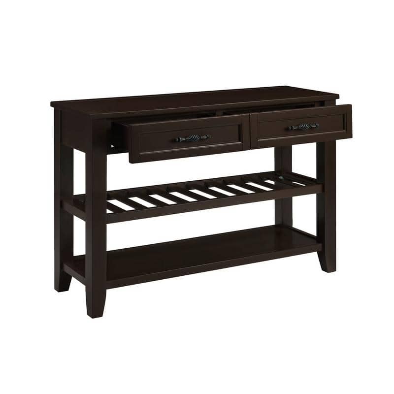 Vintage-Inspired Pine Console Table - Two-Tier Open Shelf Design for Living Spaces‌.