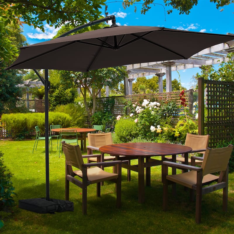 Ainfox 10ft Offset Hanging Market Patio Umbrella With Base - Brown