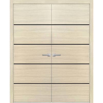 Solid French Double Doors 56 x 80 Planum 0015 Natural Veneer with