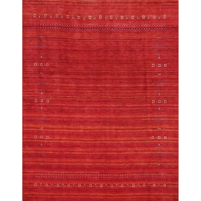 Tribal Gabbeh Indian Area Rug Hand-Knotted Modern Wool Carpet - 8'0" x 9'5"