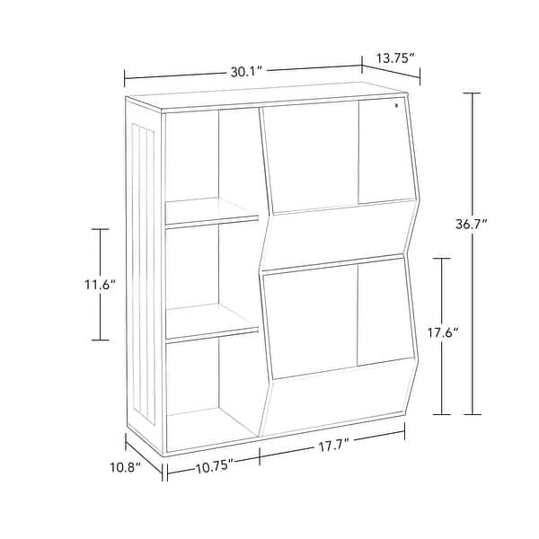 dimension image slide 2 of 3, RiverRidge Kids Playroom Toy Organizer and Bookcase with 3 Cubbies and 2 Veggie Storage Bins
