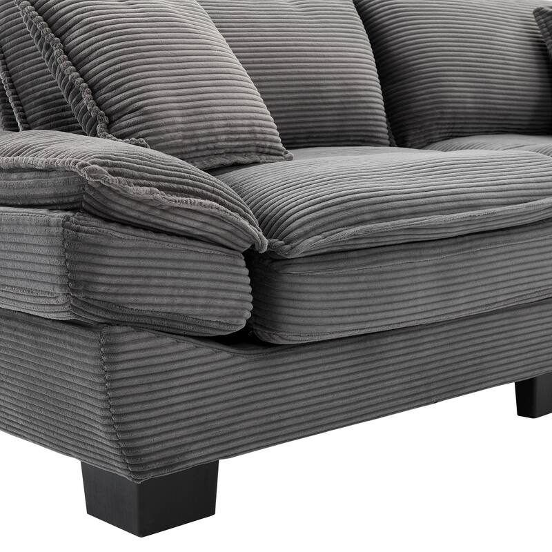 84-Inch Corduroy Sofa with Double Layer Cushion and 2 Extra Pillows for Living Room or Guest Room