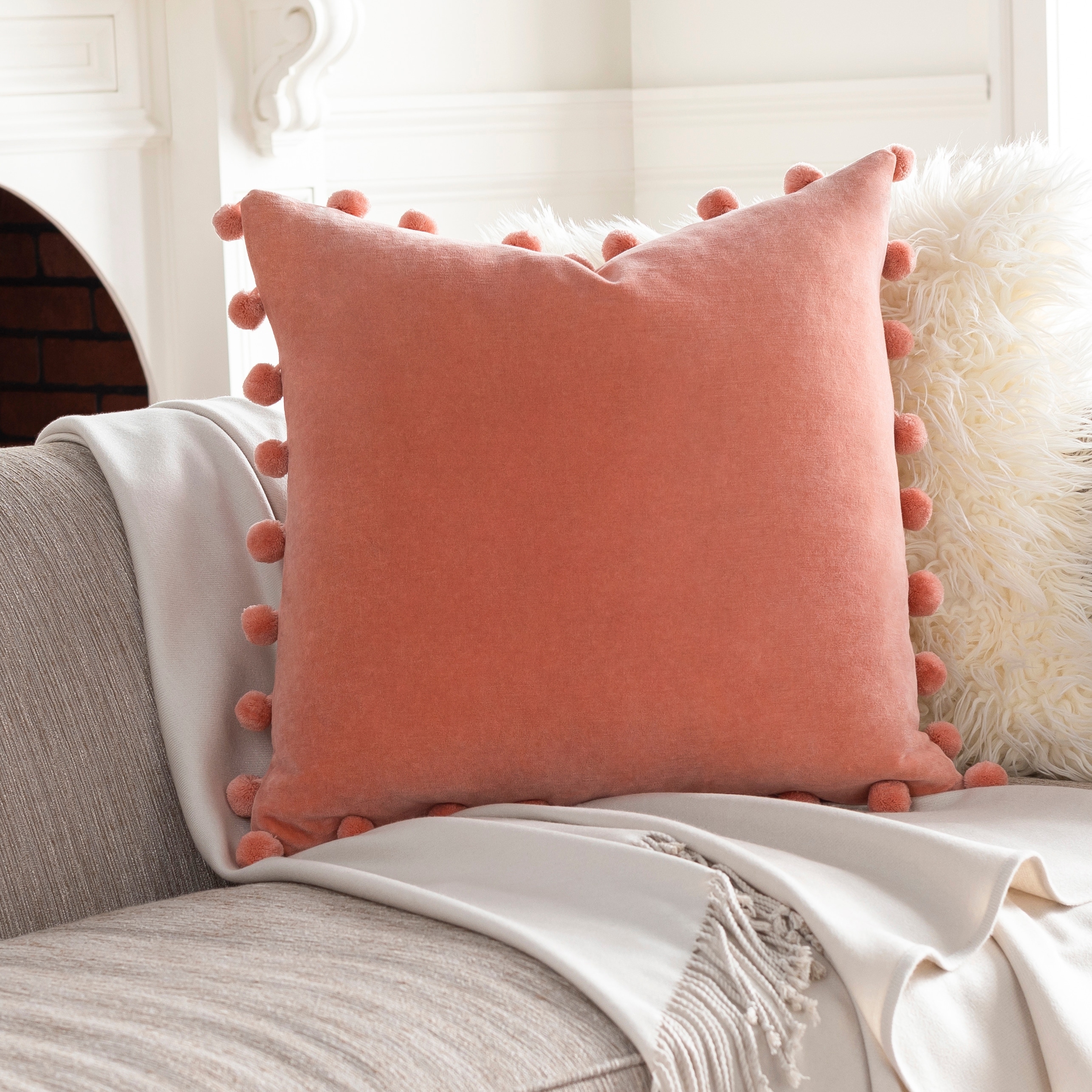 Sophus Cotton Velvet Pom Pom Throw Pillow