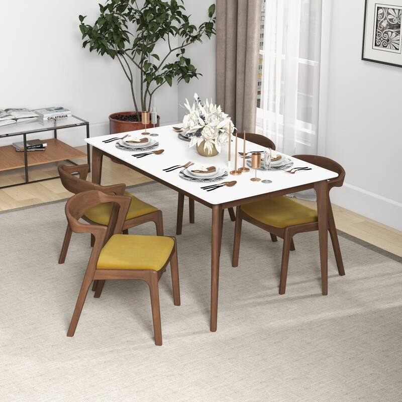 GDFStudio - Dakota Mid-Century Modern Velvet Upholstery Dining Chair with Solid Wood Legs & Foam Cushion, Set of 2 - 21"