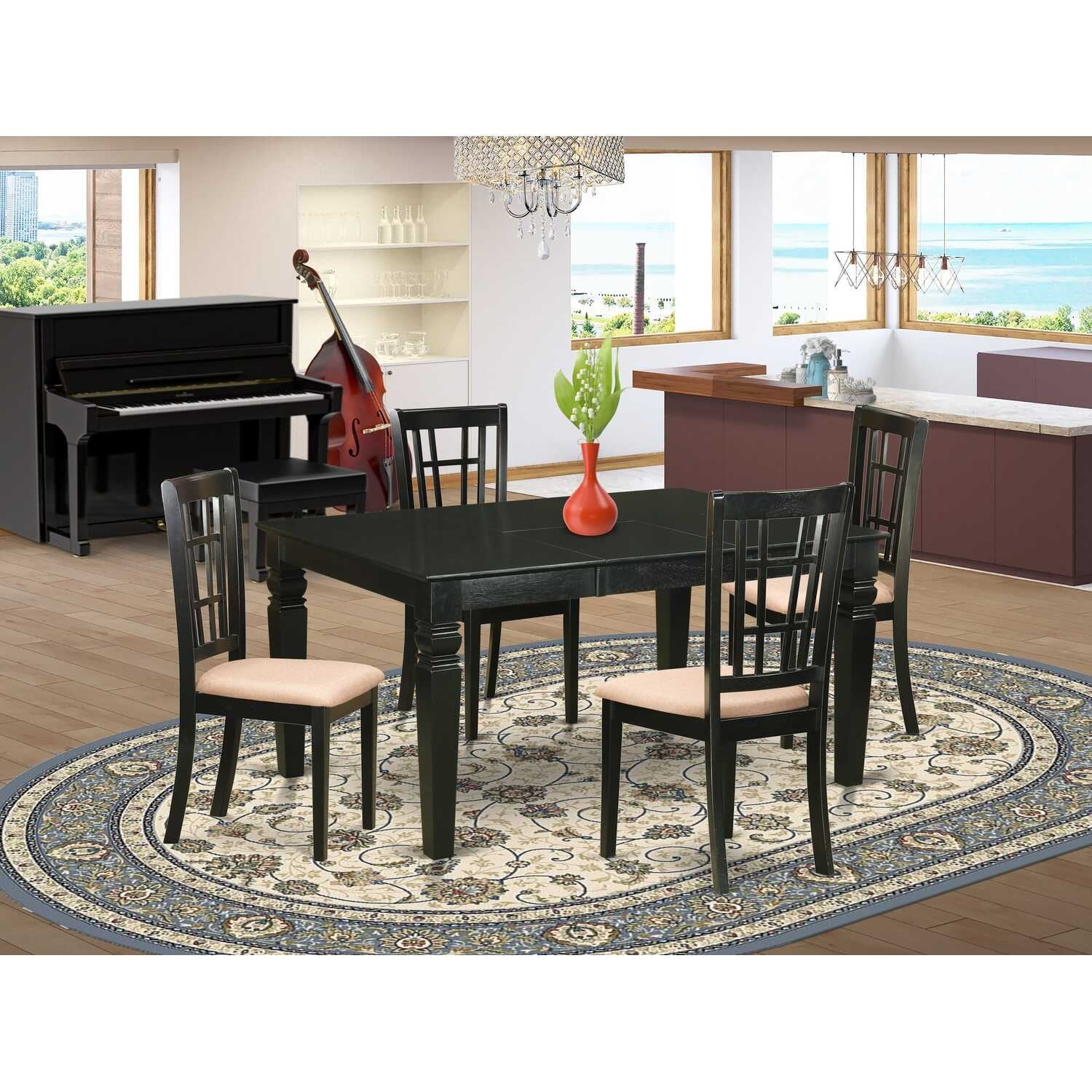 HomeStock 5-Piece Rectangle Black Finish Solid Wood Top Dining table with 4 Chairs