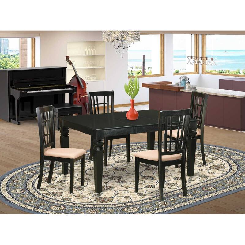 HomeStock 5-Piece Rectangle Black Finish Solid Wood Top Dining table with 4 Chairs with Lattice Back