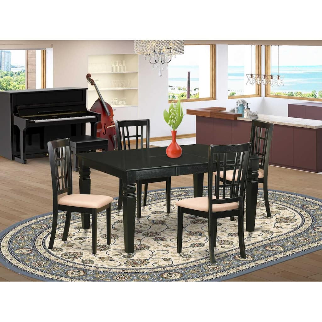 HomeStock 5-Piece Rectangle Black Finish Solid Wood Top Dining table with 4 Chairs with Lattice Back
