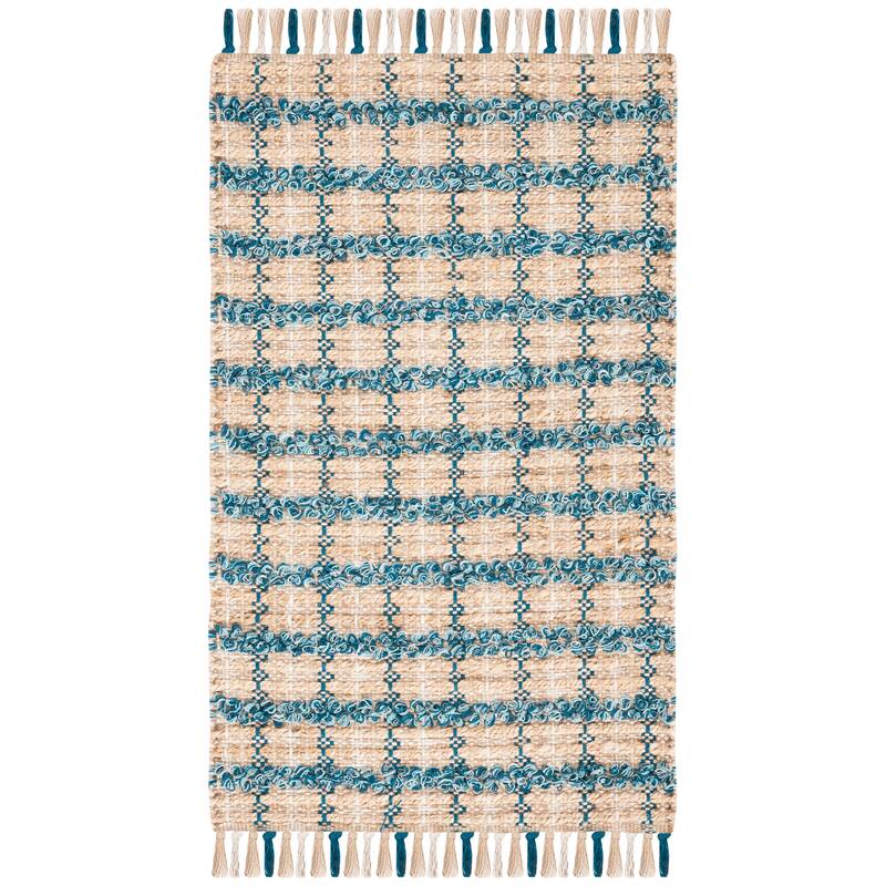 SAFAVIEH Hand-Woven Cape Cod Denine Modern & Contemporary Jute - 2'3" x 3'9" - Turquoise/Natural