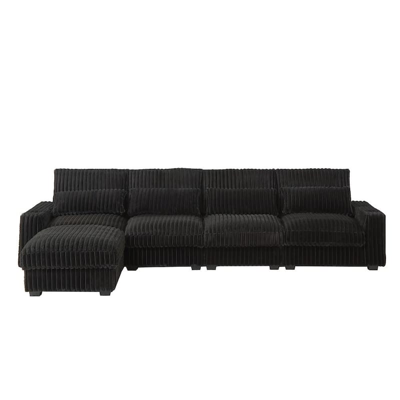 126" Corduroy L-Shaped Sectional Sofa With Movable Footrest and Four Waist Pillows, USB Port