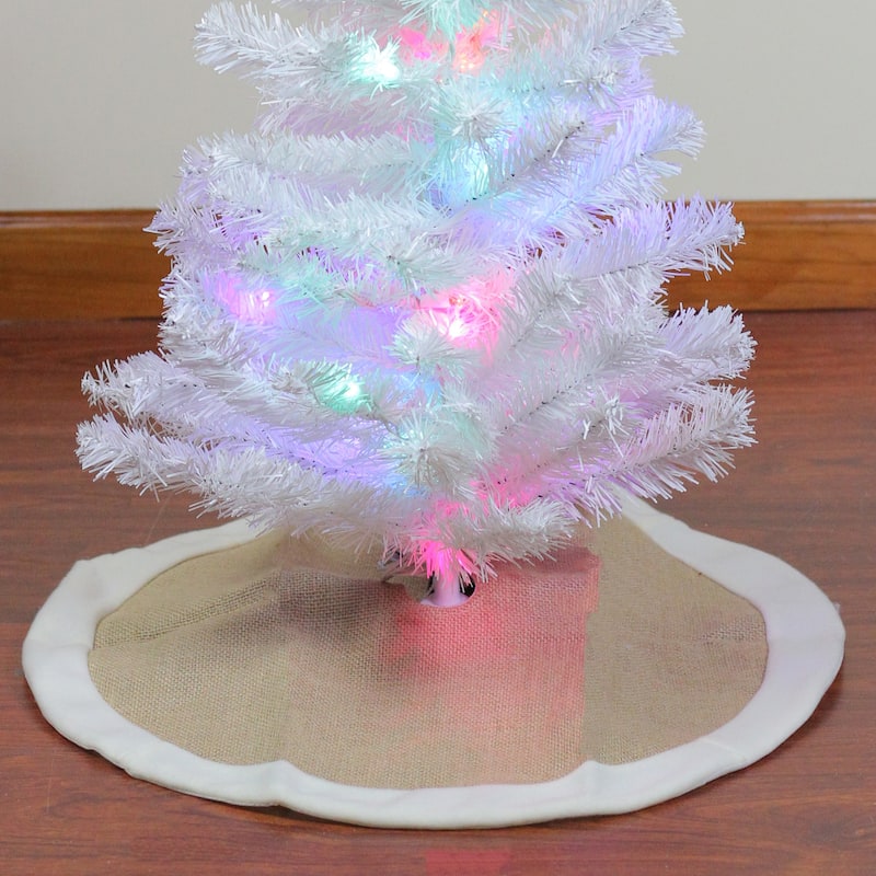 20" Beige Burlap Mini Christmas Tree Skirt with Fleece Border - 20
