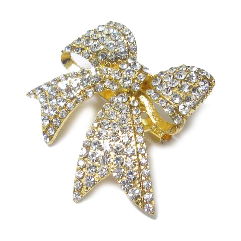 Set of 2 Ribbon Bow Crystal Rhinestone Brooch Pin Decorative Accent Piece 2in - 2" H x 2" W x 0.5" DP - 2" H x 2" W x 0.5" DP