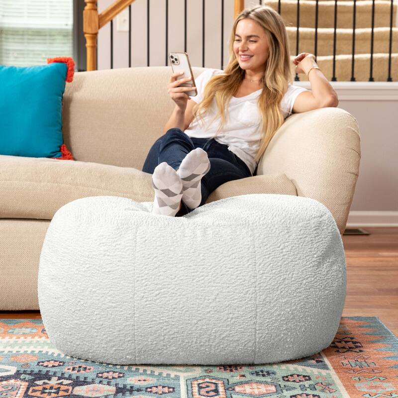 Jaxx Ellis Pouf - Modern Shearling Faux-Lamb Plush Fleece Ottoman - Oval - Cloud