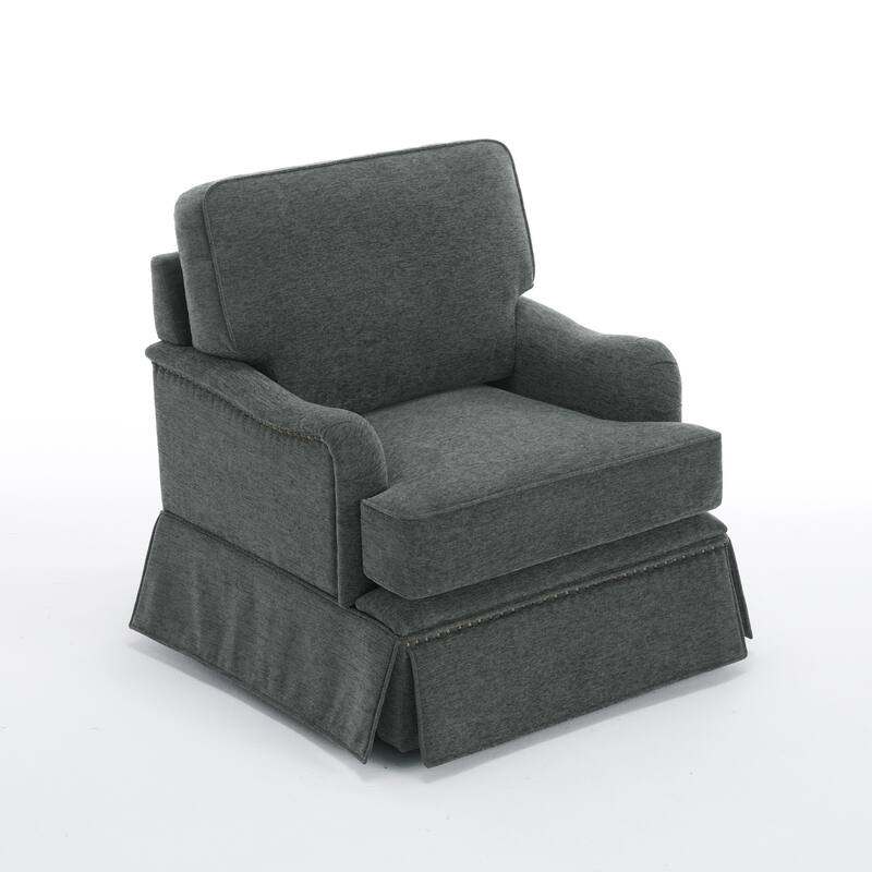 Chenille Swivel Accent Chair with Nailhead Trim Skirt