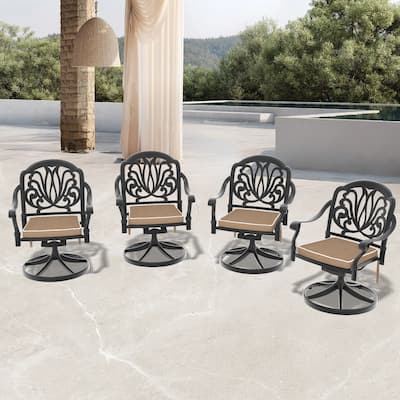 4-Piece All-Weather Swivel Set - Textured Brown Cushions on Cast Aluminum Base‌