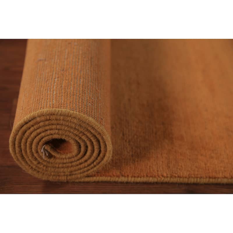 Orange Modern Gabbeh Runner Rug Handmade Solid Wool Carpet - 2'8" x 9'7"