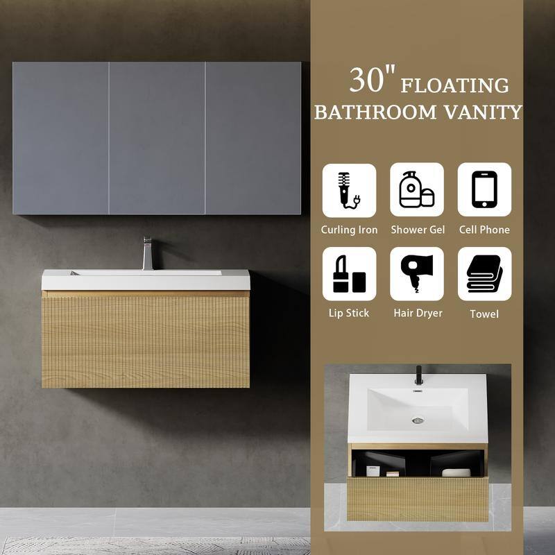 ABRUZZO Floating Vanity with Integrated Top Sink Soft-Close Wall-Mount Bathroom Cabinet