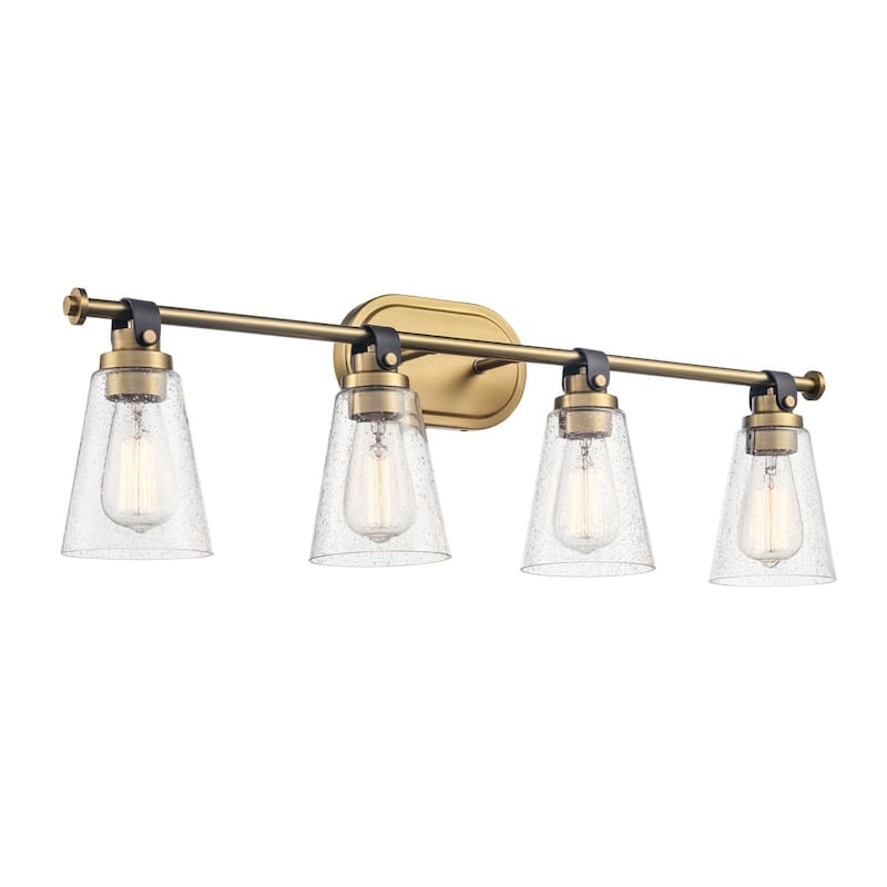 Modern Vanity Light Wall Mount Sconces with Glass Shade - 4-Light - Clear Glass/Gold