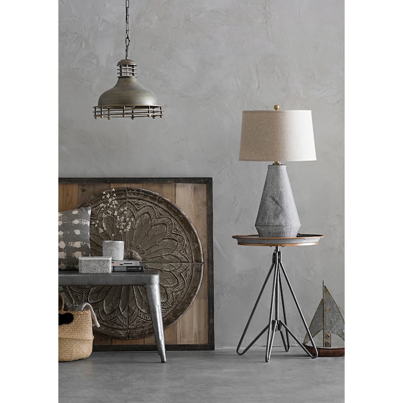 Textured Blue Glaze Ceramic Table Lamp with Natural Linen Shade