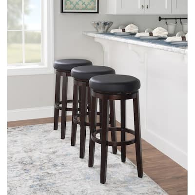 Dorothy Black Faux Leather Backless Swivel Bar Stool