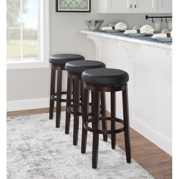 Linon Dorothy Black Faux Leather Backless Swivel Bar Stool