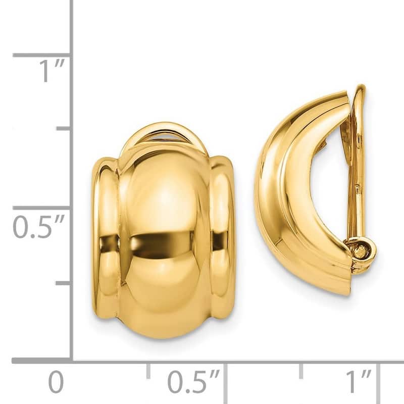 Curata 14k Yellow Gold Hollow Polished Omega Clip Non Pierced Earrings - 16x12mm